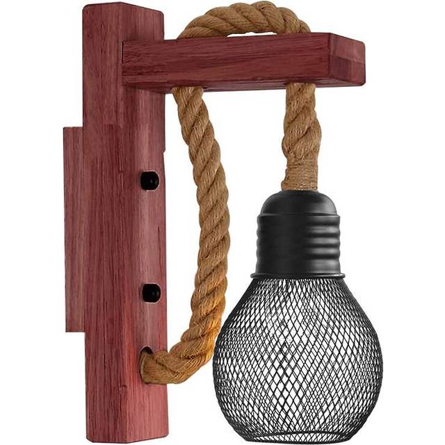 Industrial Rope Wall Lights and Sconces Wood Hemp Cord Accents~4571 - 1 Pack - Without Bulb