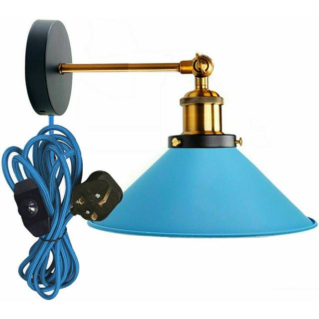 Industrial Wall Light Plug In Vintage Metal Sconce ~5258 - Blue - No