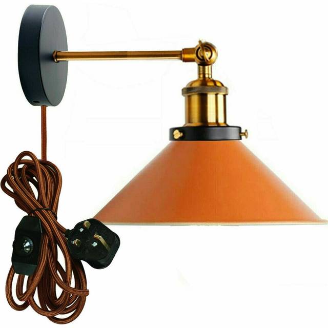 Industrial Wall Light Plug In Vintage Metal Sconce ~5258 - Orange - No