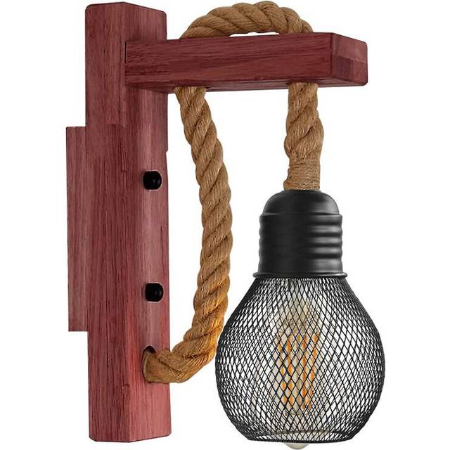 Rope Wall Lights Rustic Vintage Wooden Wall Lamps ~4571 - 1 Pack - With Bulb