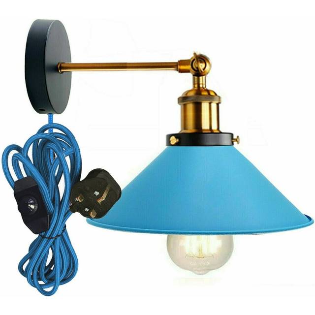 Industrial Wall Light Plug In Vintage Metal Sconce ~5258 - Blue - Yes