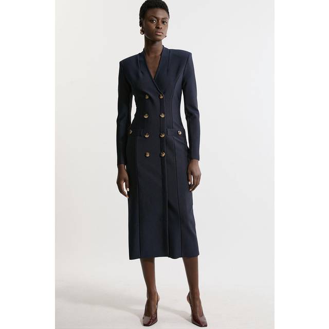 Figure Form Bandage Blazer Style Knit Midi Dress - Navy