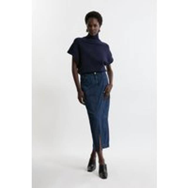Petite Denim Woven Cargo Pocket Tailored Midi Skirt - Indigo