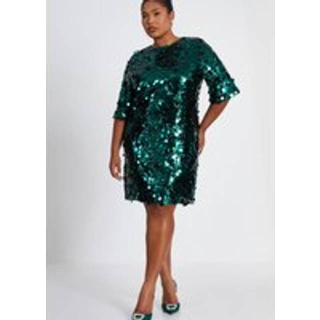 Womens Green Curve Sequin Boxy Tunic Dress - 22