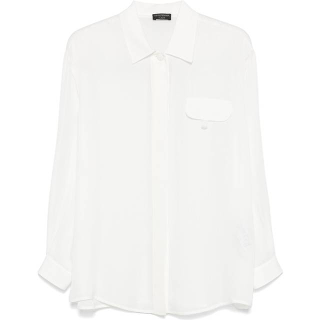 Emporio Armani, Skjorta, Herr, L, Linne, Vit linneskjorta med kontrasterande logotyp