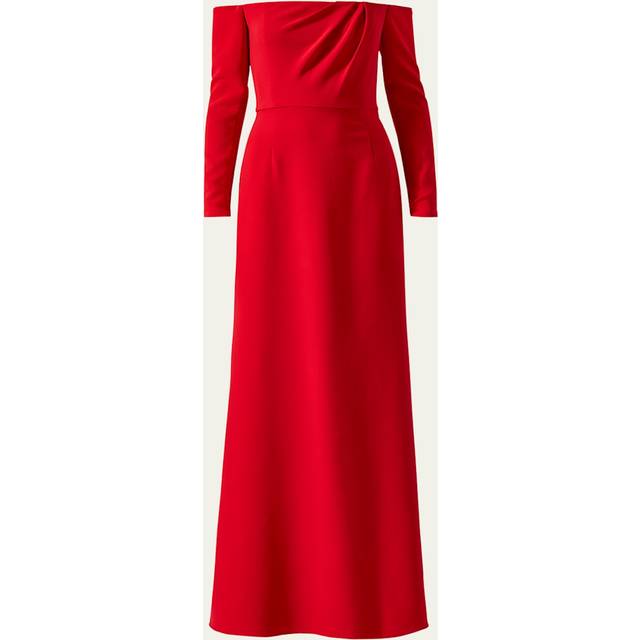 Draped Long-Sleeve Off-The-Shoulder Trumpet Gown - HERRERA RED - 6