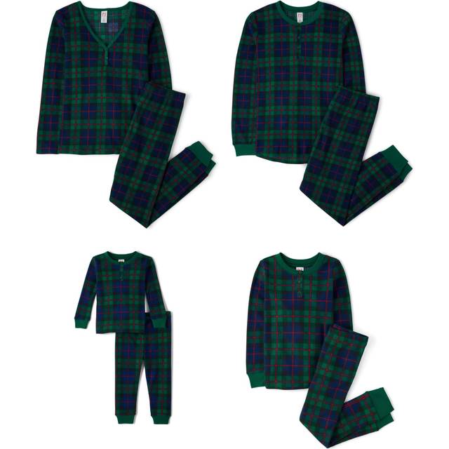 The Children's Place Baby Toddler 2 Piece Family Matching  Plaid Thermal Pajamas Sets  Green Tartan