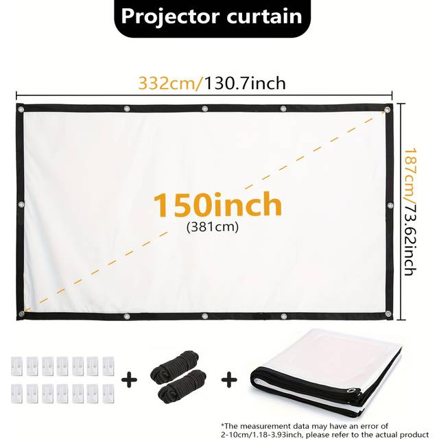 TEMU 150 Inch Ultra Hd 16:9 Wrinkle-free Fiber Fabric Screen Suitable For Home Theater Outdoor Indoor Projector Screen, Portable Foldable Projection Screen