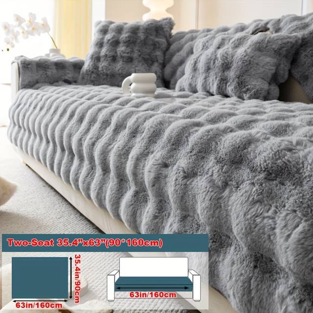 TEMU 1pc Imitation Rabbit Plush Sofa Cover Winter Warm Thick Plush Soft Sofa Slipcover Pet Favorite Non-slip Protective Couch Cover Furniture Protector For Bedroom Office Living Room Home Decor