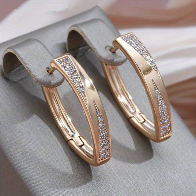 TEMU 1 Pair Trendy Golden Color White Stone Hoop Earrings For Women Vintage Bride Wedding Jewelry Earrings For Pretend Play, Winter, New Year