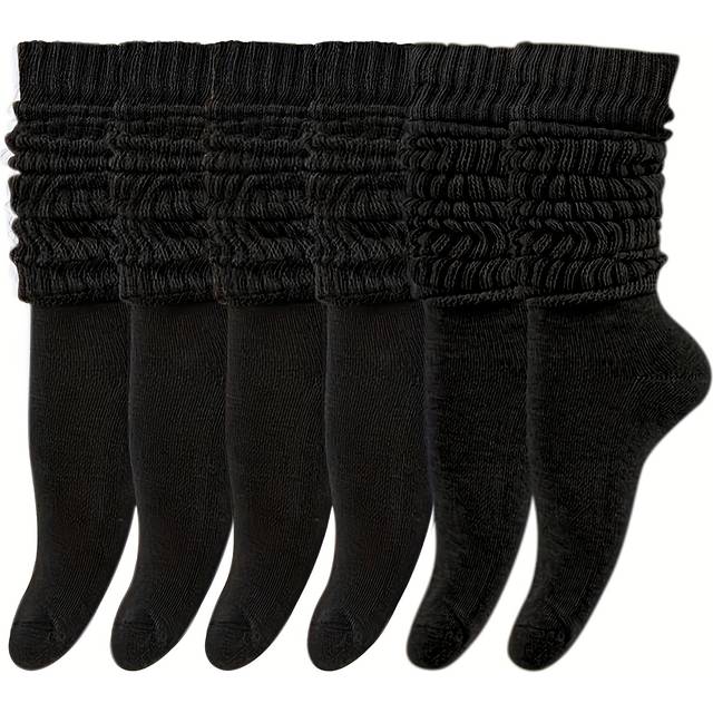 TEMU 6 Pairs Solid Knitted Socks, Simple & Comfy Slouchy Socks, Women's Stockings & Hosiery