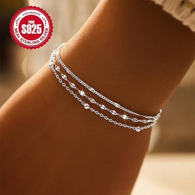 TEMU A Women's Fashion Bracelet Made Of S925 Silver, Featuring A Multi-layered That Sparkles Elegantly, Wearing At Sunrise Parties And As A Gift For Christmas Or Thanksgiving, Hypoallergenic.