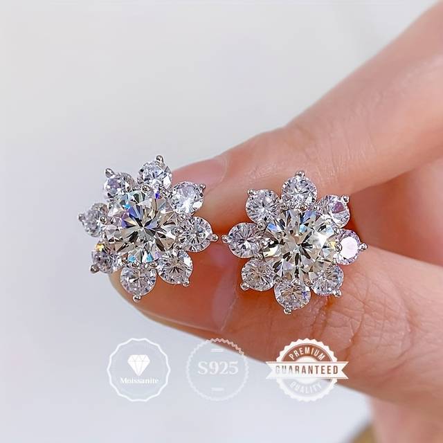 TEMU 0.5 Carat Moissanite Halo Earrings, Hypoallergenic Earrings Round Cut Moissanite Earrings S925 Sterling Silvery With Stud Earrings Gifts For Women Mom Girls Wife Wife