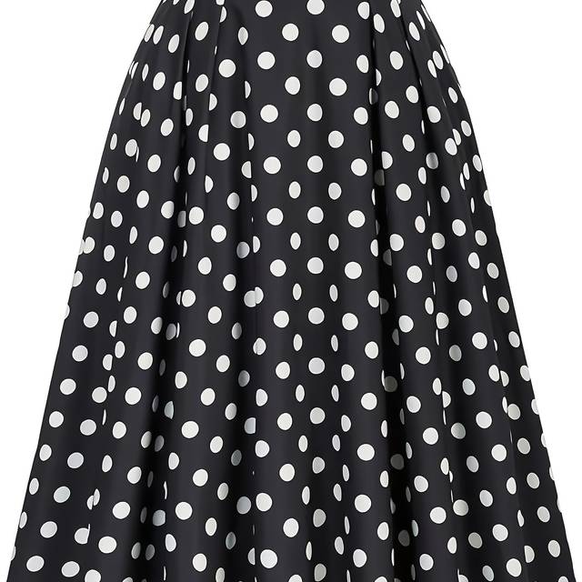 TEMU Polka Dot High Waist Flared Skirt, Elegant Button Ruffle Hem Midi Skirt, Women's Clothing