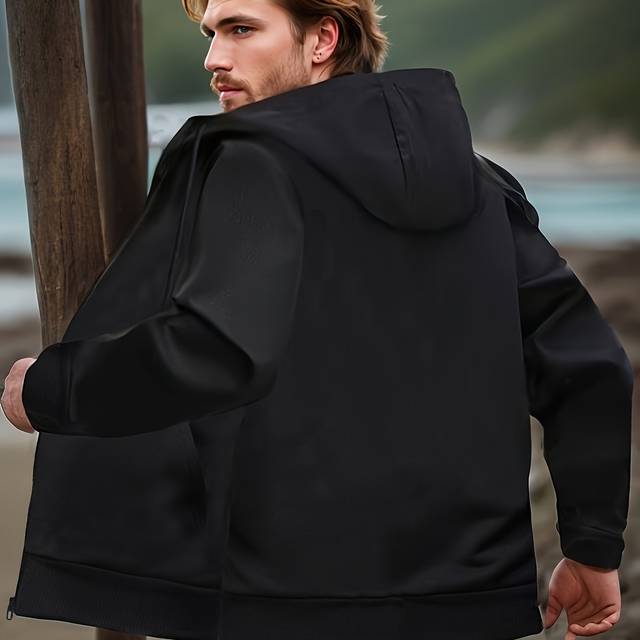 TEMU Men's Hooded Jacket Casual Long Sleeve Hoodies With Zipper Gym Sports Hooded Coat For