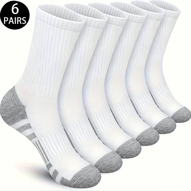 TEMU 6 Pairs Of Mixed Color Black, White, And Gray Striped Mid-calf Socks
