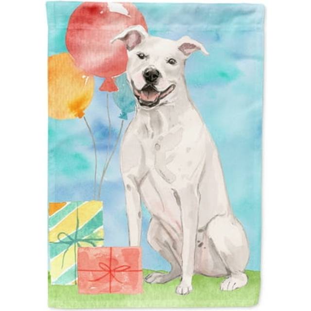 Caroline's Treasures CK3230GF Happy Birthday White Staffordshire Bull Terrier Garden Size outdoor-flags  Multicolor