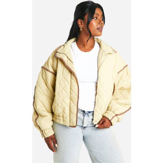 Womens Peached Padded Puffer Jacket - Beige - 16