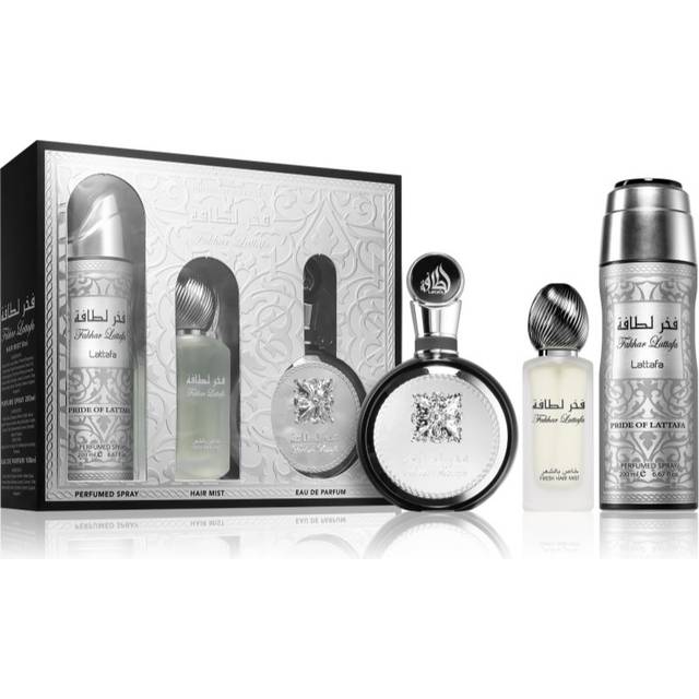 Lattafa Fakhar for Men 3 Piece Set (3.4 Oz Eau de Parfum Spray + 1.7 Oz Hair Mist + 6.7 Oz Deodorant Spray)