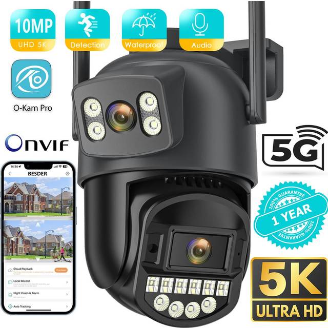 10MP PTZ IP Camera 8MP 4K Outdoor Dual Lens Dual Screen 5G WIFI Camera AI Tracking Security Protection CCTV Surveillance Camera 8MP NO SD Card