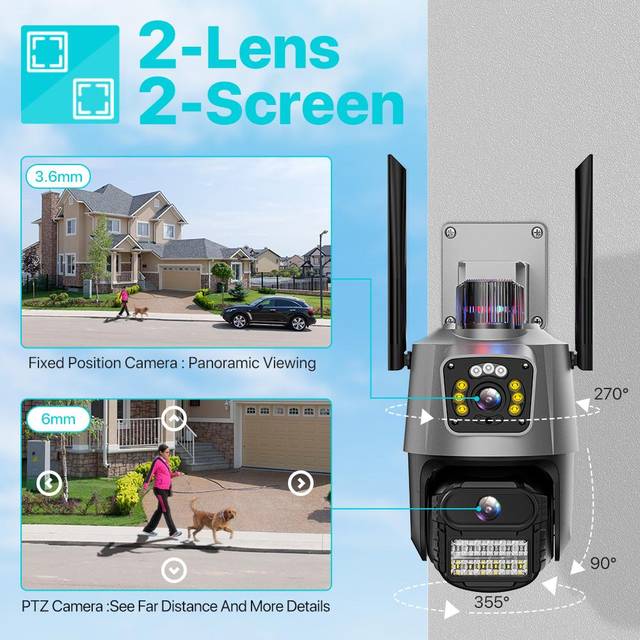 Outdoor Wifi PTZ Camera 4K 8MP HD Dual-Lens Dual Screen Camera AI Auto Tracking 4MP Video Surveillance Police Light Alarm iCSee 4MP NO SD Card EU