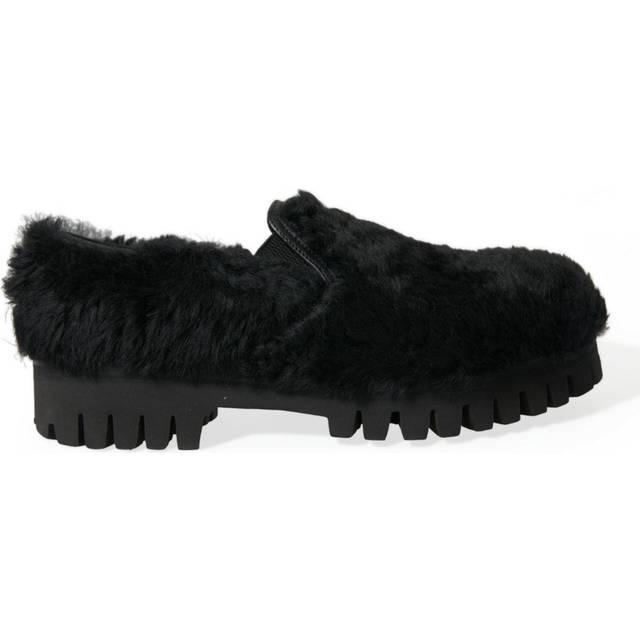 Dolce & Gabbana Black Fur Leather Slippers Dress Shoes - EU42/US9