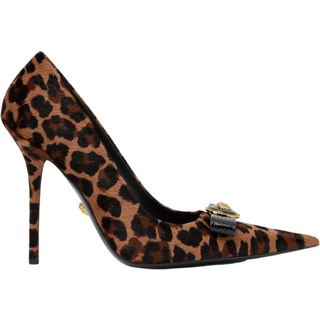 Versace - 120mm Gianni Ribbon leopard pumps - women - Calf Leather/Lambskin/Goat Skin/Calf Leather/Calf Hair - 37 - Brown