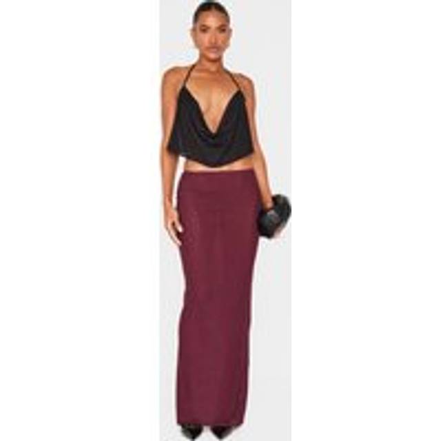 Burgundy Hot Fix Mesh Maxi Skirt, Red - 14