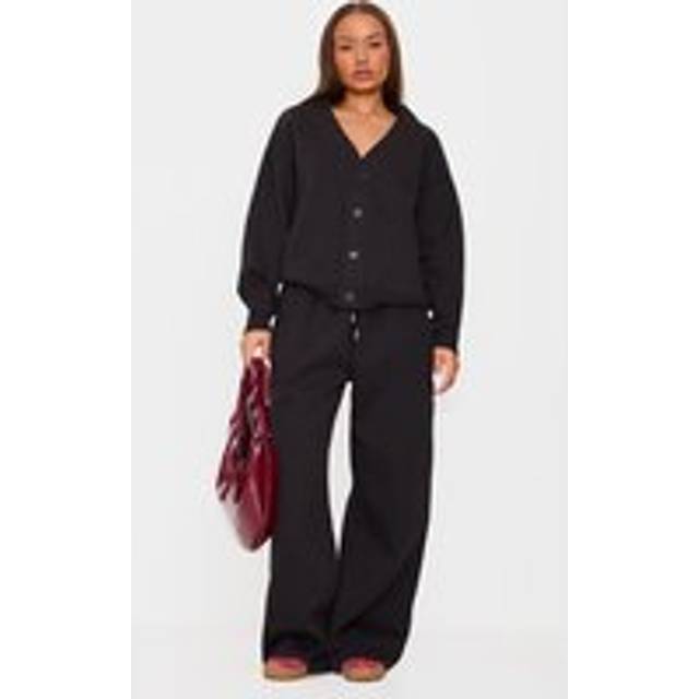 Petite Black Wide Leg Elasticated Drawstring Joggers, Black