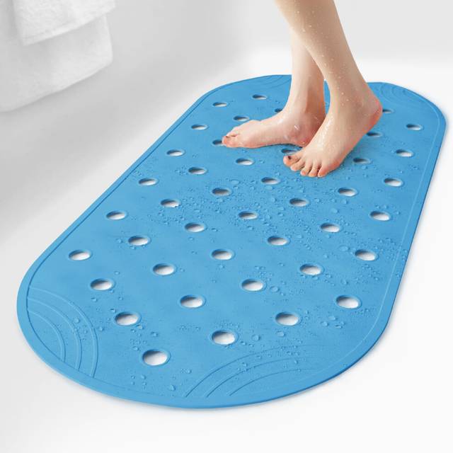 SelfSuite Rubber Bathtub Mat Shower Mat Non-Slip  31x14 Inch  Bath Tub Floor Mat with Suction Cups and Drainage Holes  Blue