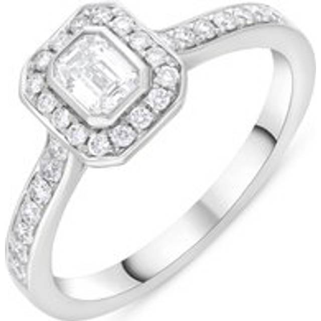 Platinum GIA Certified GVS2 0.59ct Diamond Emerald Cut Framed Cluster Ring - N