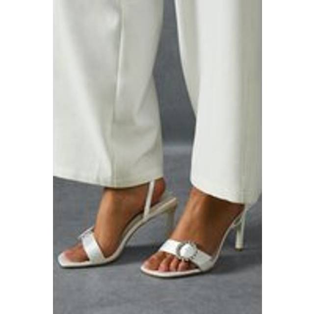 Womens Satin Diamante Buckle Square Toe Heels - White - 8