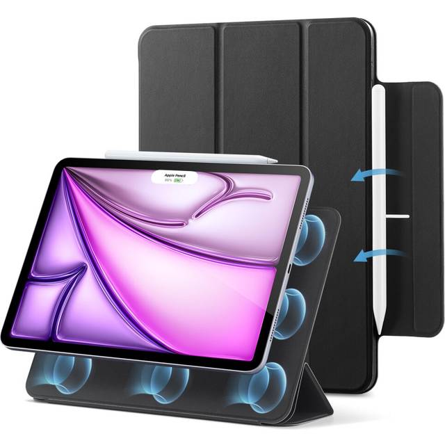 ESR Fodral för iPad Air 13 tum (2025/2024), iPad Pro 12.9(2022/2021), kraftfull magnetisk fästning, tunt fodral med tre klaffar, pennhållare Pro/USB-C, hållbart skydd, rebound-serien, svart