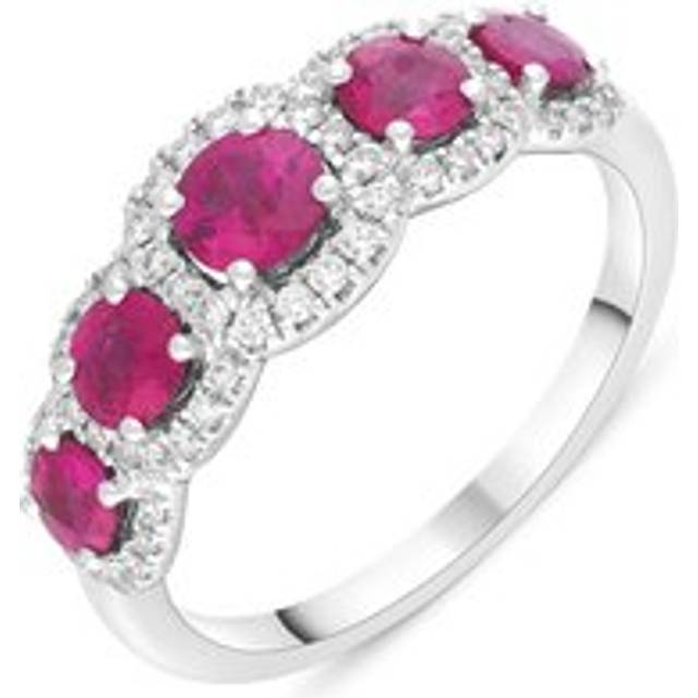 18ct White Gold 1.23ct Ruby 0.22ct Diamond Pave Cluster Ring - N