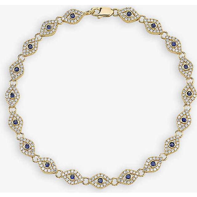 Sydney Evan Womens 14k Yellow Gold Evil Eye 14ct Yellow-gold, 0.88ct Brilliant-cut Diamond and 0.42ct Sapphire Bracelet - 14K YELLOW GOLD
