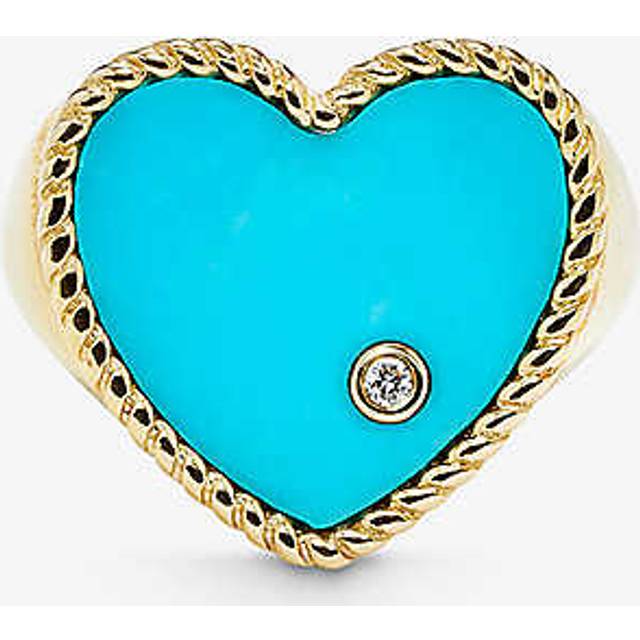 Yvonne Leon Womens 9k Yg Turquoise Chevaliere Coeur 9ct Yellow-gold and Diamond Ring 47mm
