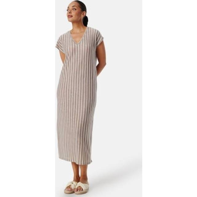 VERO MODA Vmlana Ss V-neck Calf Dress Jrs Moon rock/Snow White S