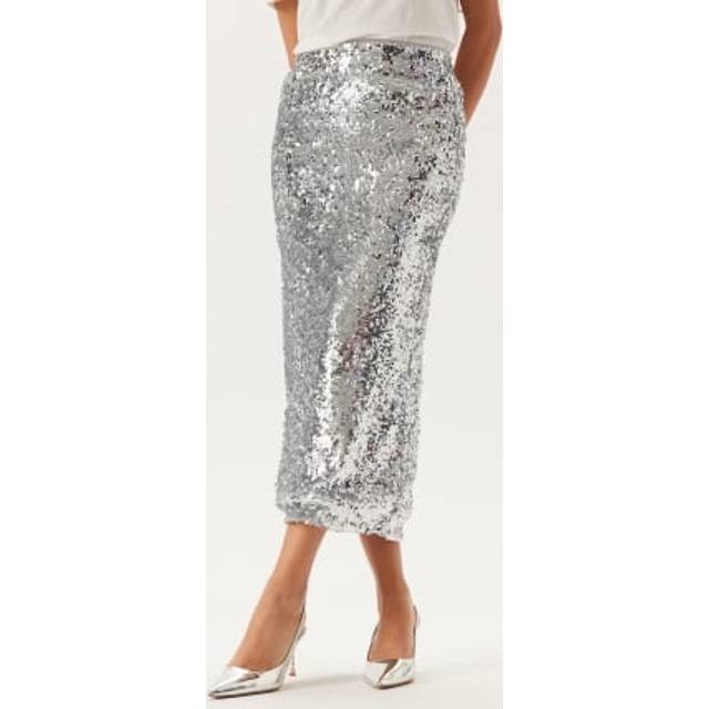 BUBBLEROOM Sequin Midi Skirt Silver XS