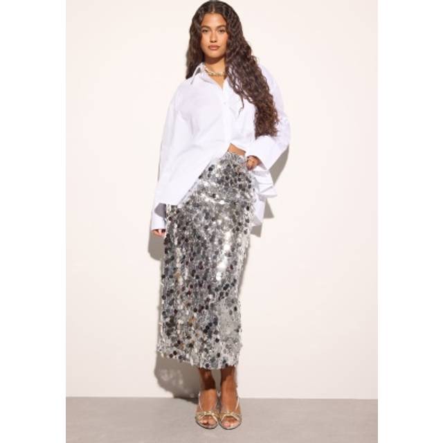 Bubbleroom Occasion Sequin Ankle Skirt Silver 34