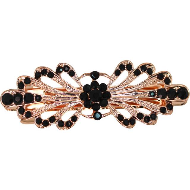 Faship Gorgeous Black Rhinestone Crystal Small Floral Hair Barrette Clip