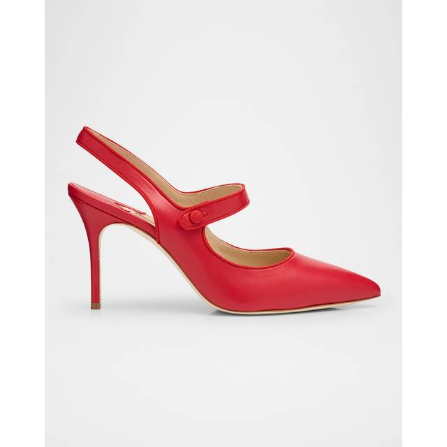 Manolo Blahnik Women's Leather Camparisli Pumps with Elongated Toe and Stiletto Heel Women - - Red - Size: 4