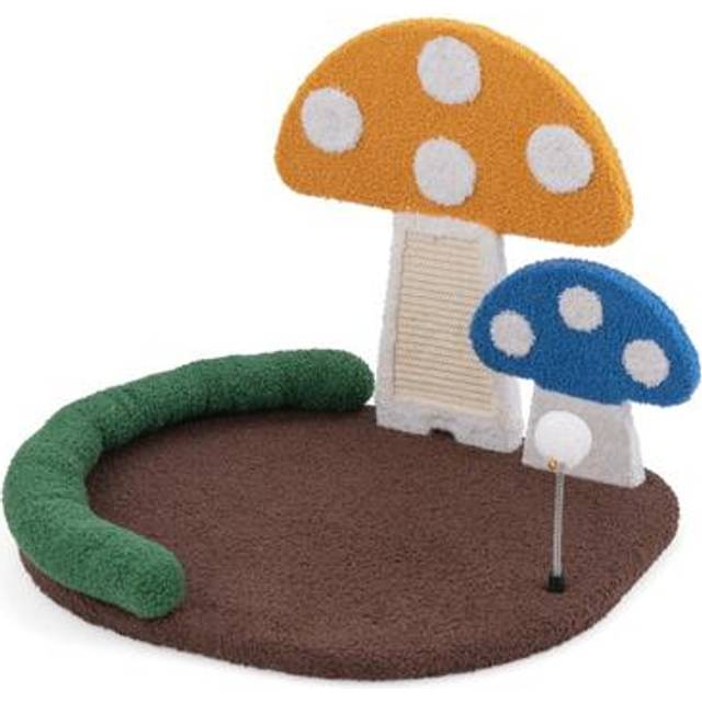 Mushroom Cat Bed with Wide Large Platform and Sisal Scratching Panel-Multicolor