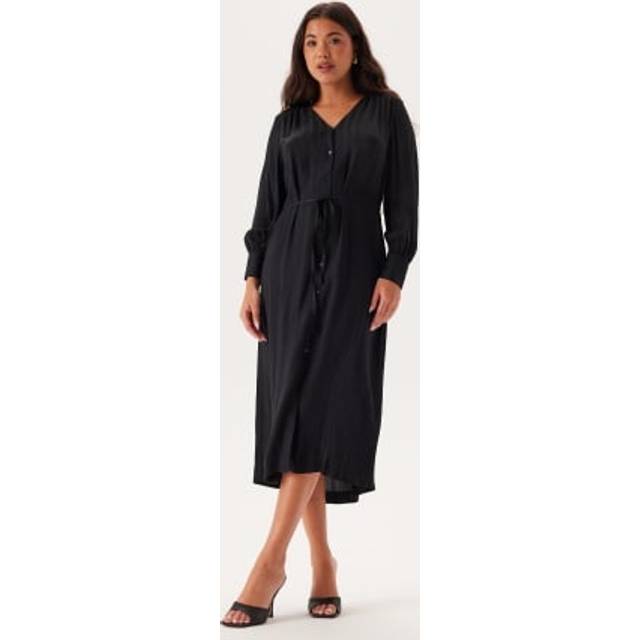 Black Relaxed Satin Stripe Shirt Dress (8)