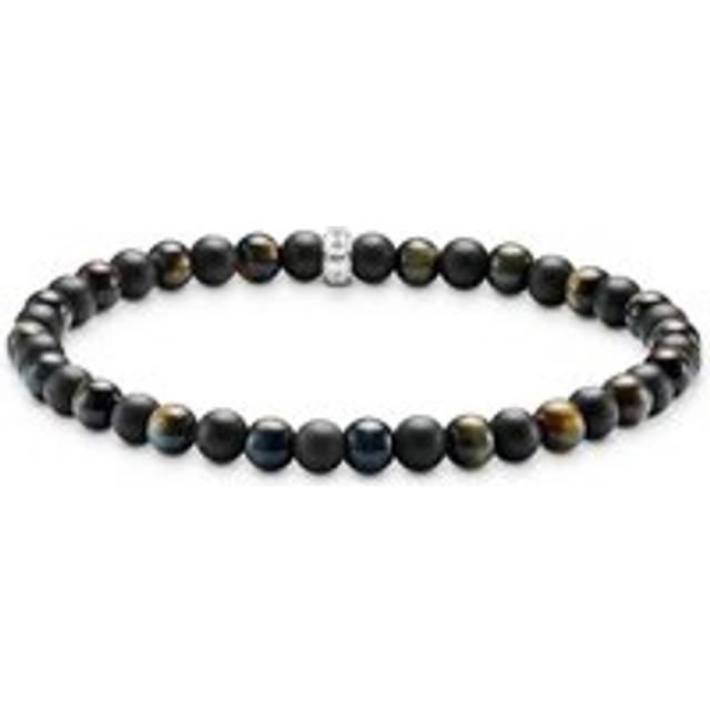 THOMAS SABO Silver Obsidian & Tiger Eye 5mm Bead Talisman Bracelet - blue/gold/silver