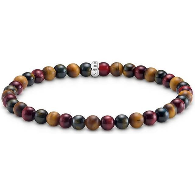 THOMAS SABO Silver Tiger Eye 5mm Bead Talisman Bracelet - blue/gold/red/silver