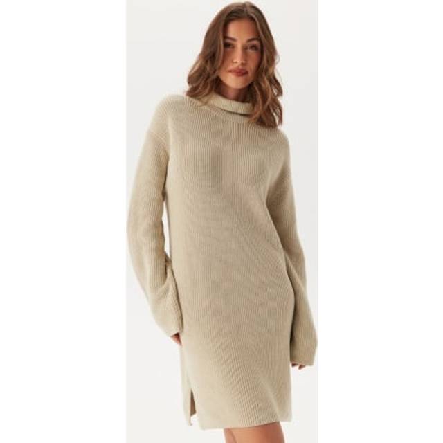 Relaxed Cotton Knit Jumper Dress - Grey - L