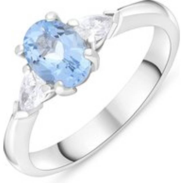 18ct White Gold 0.72ct Aquamarine 0.22ct Diamond Three Stone Ring - L