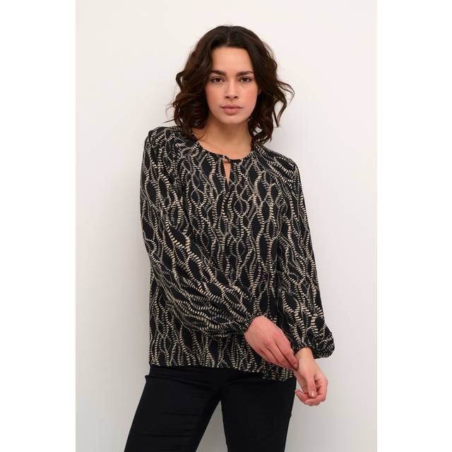 KAFFE Dunora Abstract Blouse, Black/Grey
