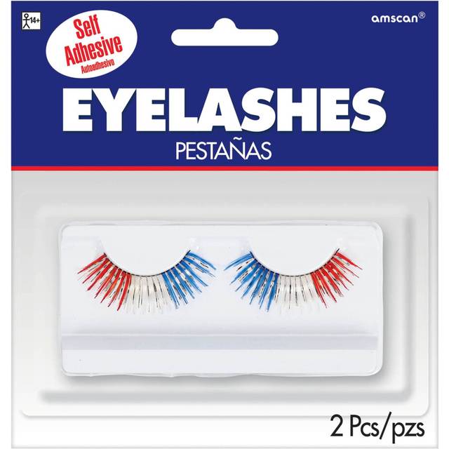 "Red  White & Blue Patriotic Tinsel Eyelashes - .5"""" x 1"""" (1 Pair) - Perfect For 4th of July & Themed Parties"
