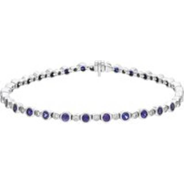 18ct White Gold 3.13ct Sapphire 0.60ct Diamond Rubover Set Line Bracelet